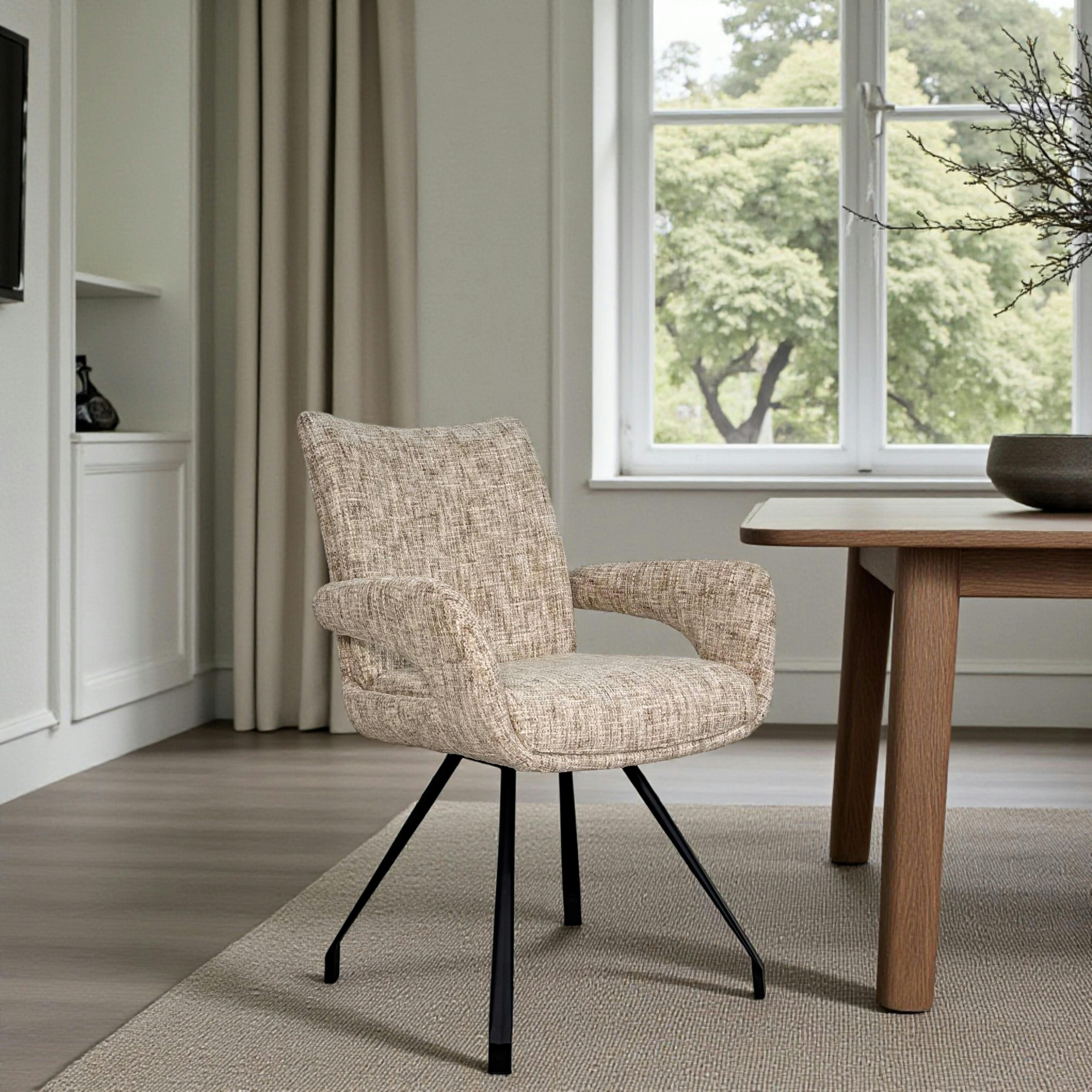 Chaises tissu beige chiné accoudoirs larges (lot de 2) LIGURIE