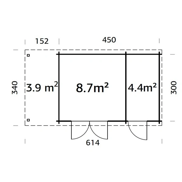 Blockbohlenhaus »Ella«, Holz, BxHxT: 614 x 214 x 300 cm (Außenmaße inkl. Dachüberstand)