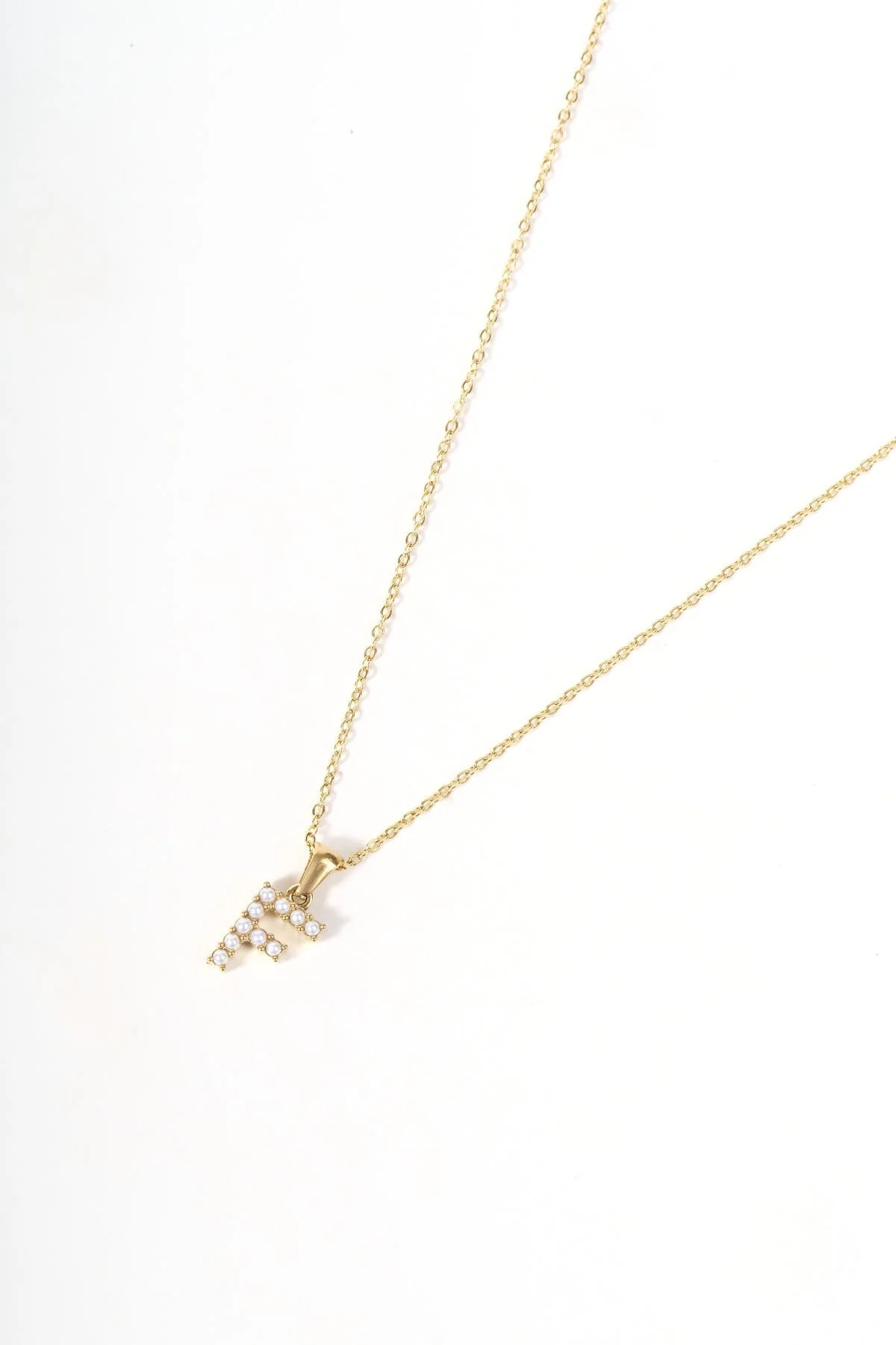 Gold Plated Faux Pearl F Initial Necklace