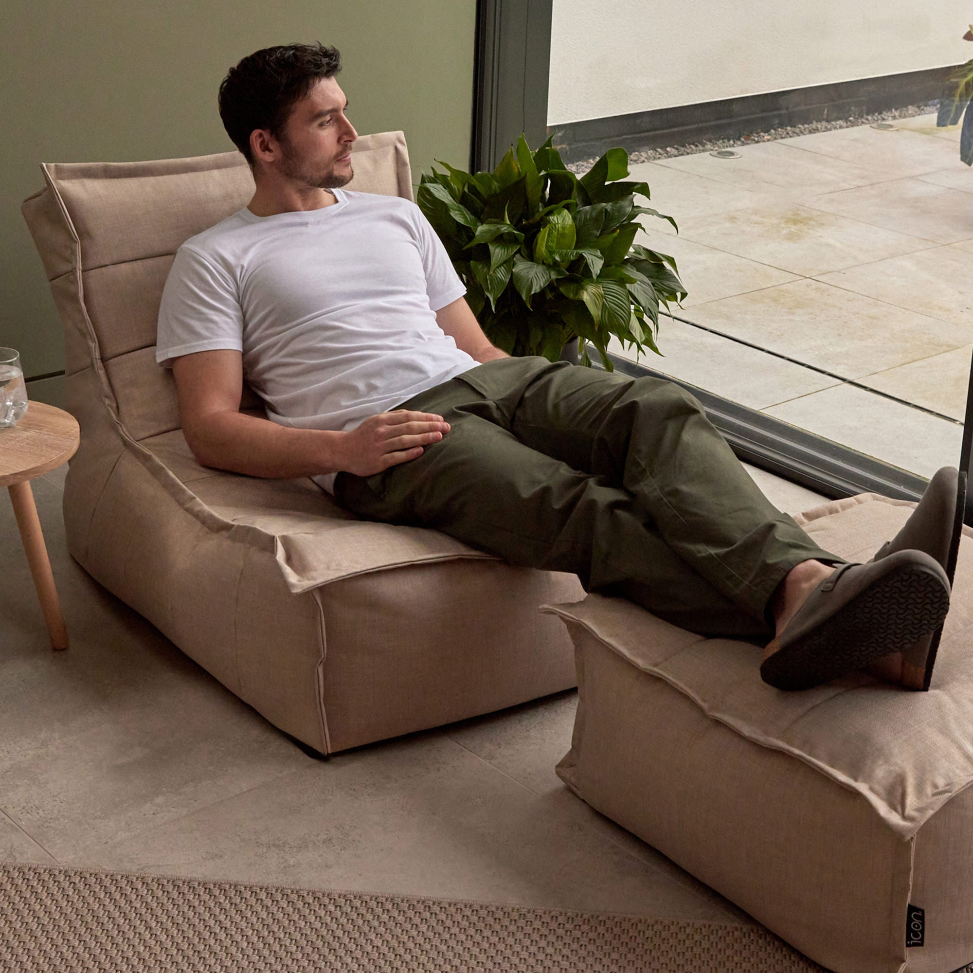 icon Dolce Lounge Zitzak met Poef - Binnen en Buiten - Beige