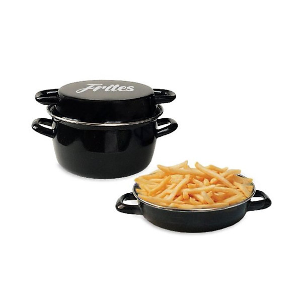 Friteuse émail 26 cm noire avec panier et couvercle verre