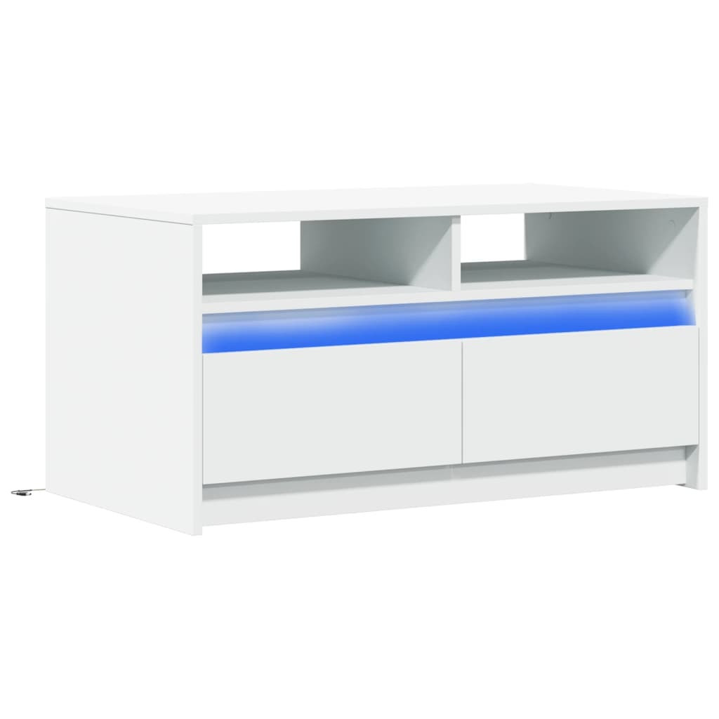 Stolik Kawowy Ława Stół Biały 90x50x45.5 Oświetlenie Led Do Salonu