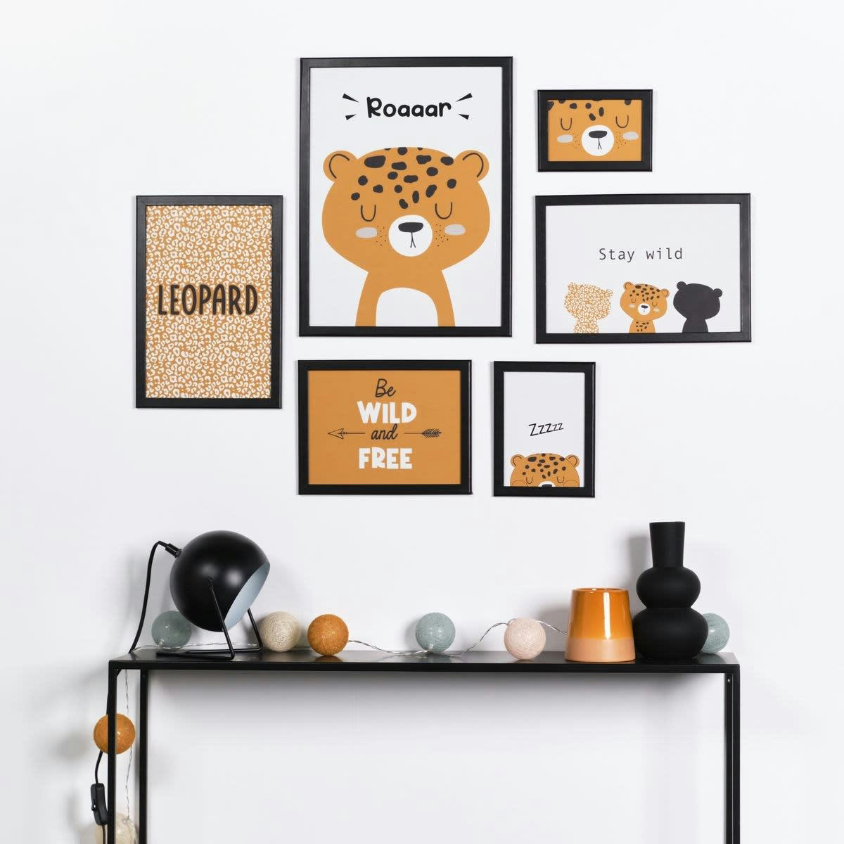 FUNNY LEOPARD - Lot 6 de cadres photos en bois noir 45x35x21
