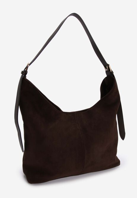 Womens Chocolate Brown Faux Suede Shoulder Bag