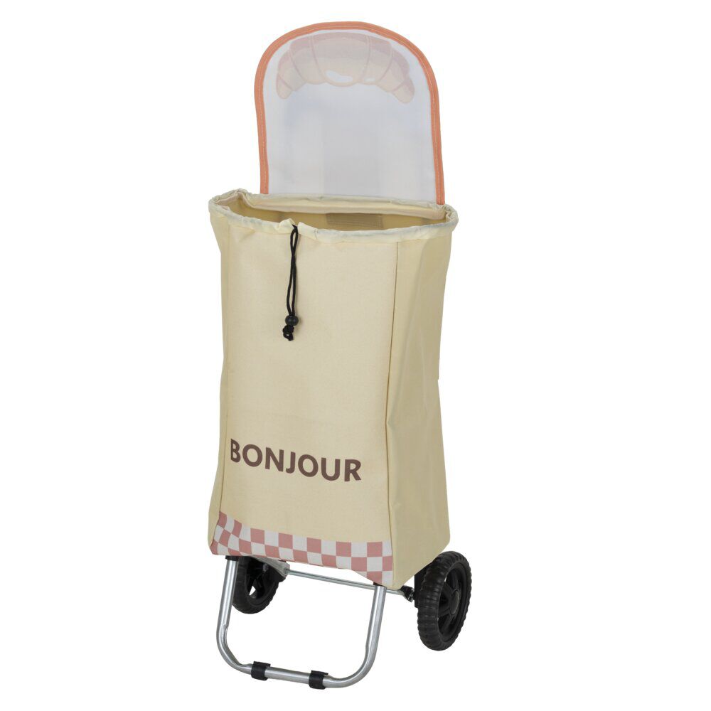 Chariot de courses pliable à roulettes Bonjour motif croissant beige 32x28xH87cm