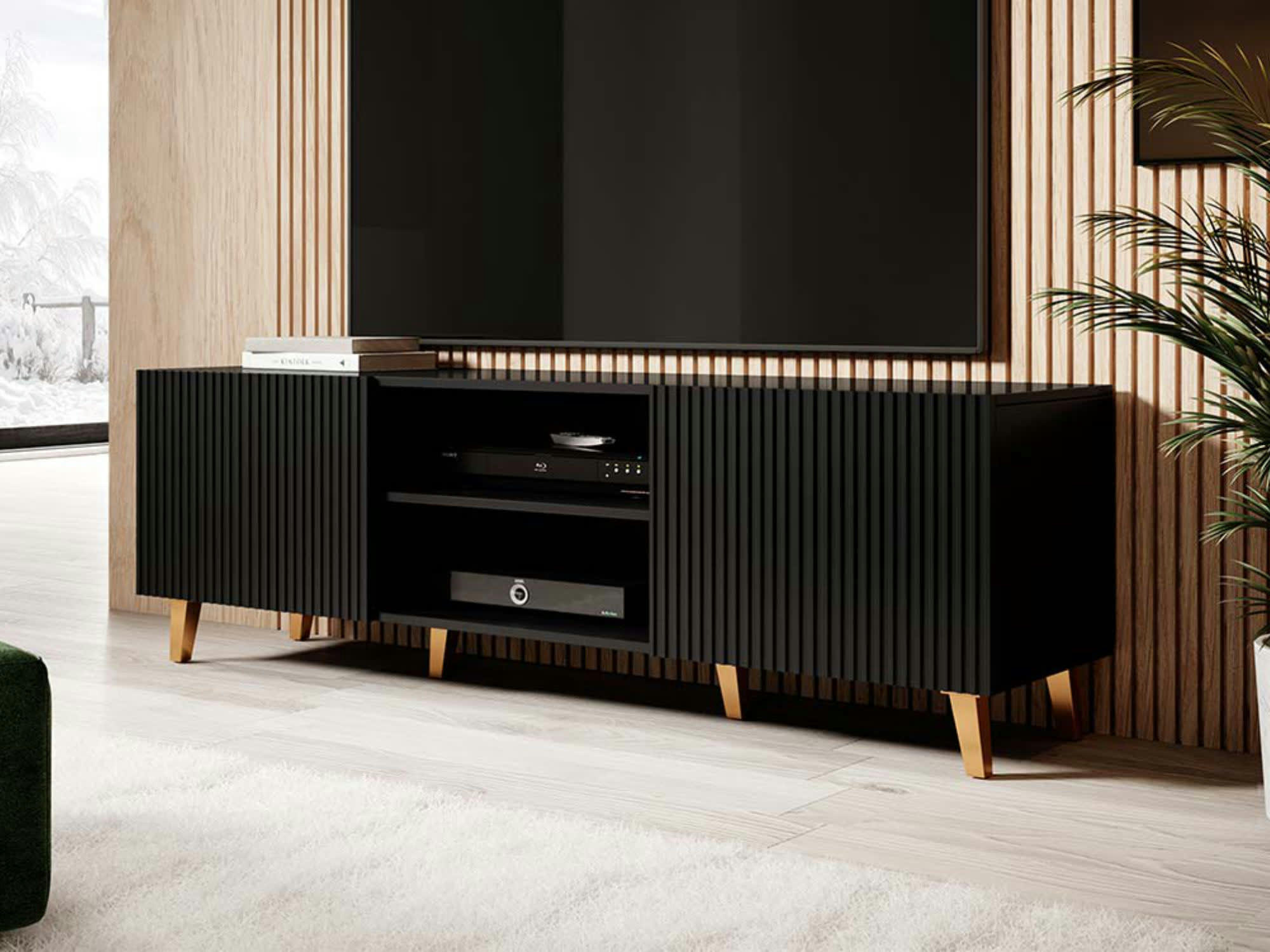 SANNA - Meuble TV style contemporain 150 cm noir