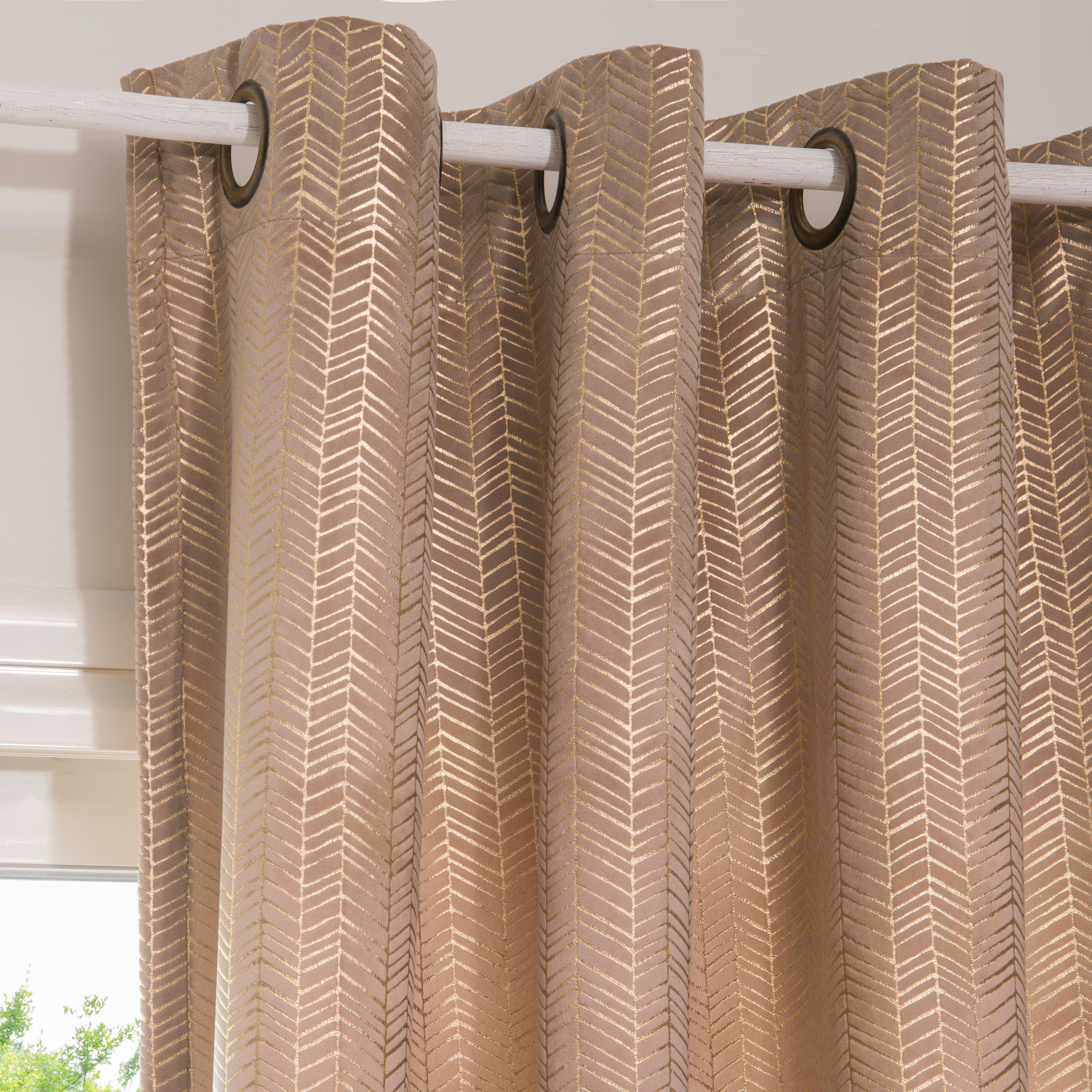 SUED - Rideau à œillets beige motifs dorés à l'unité 140x270