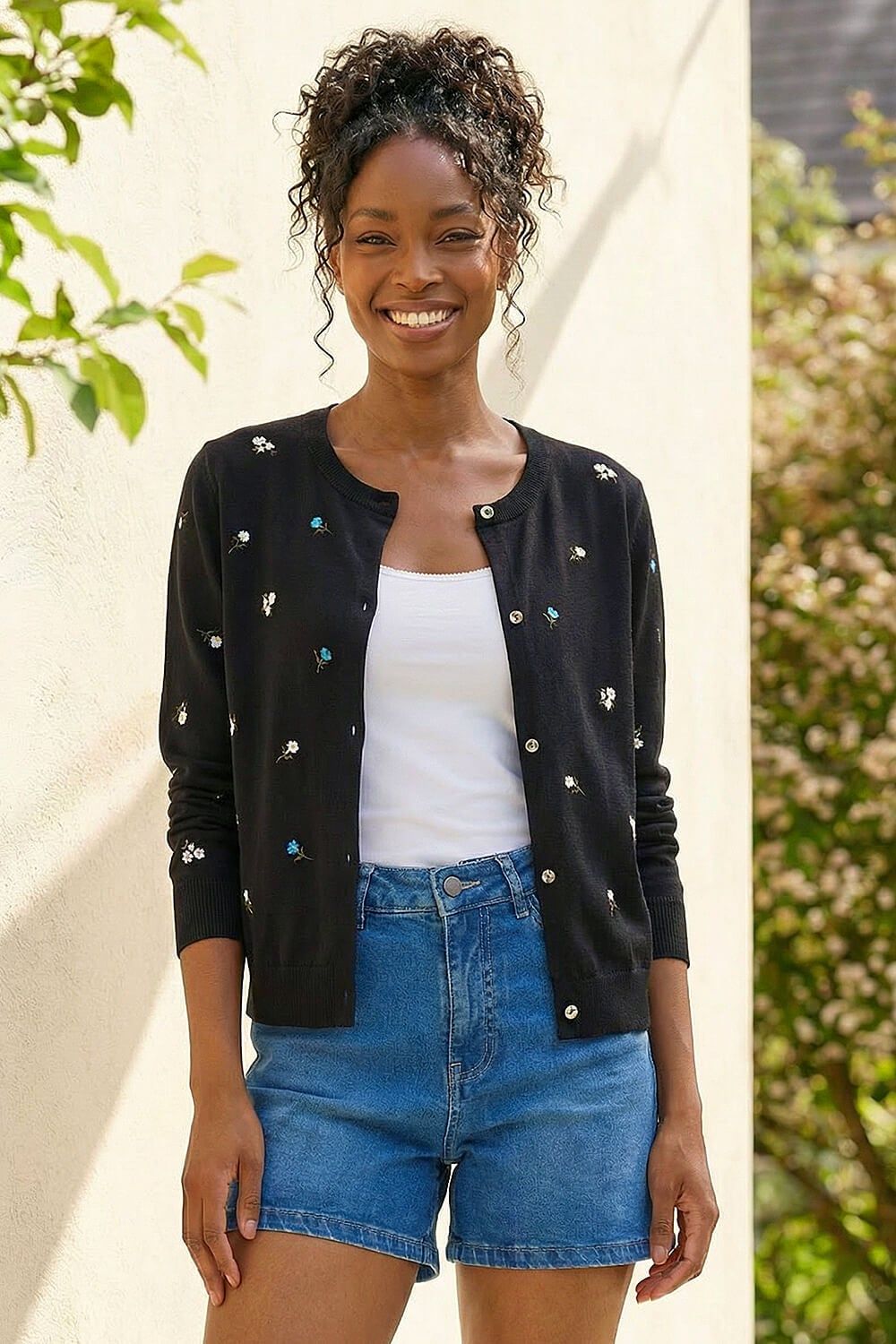 Roman Floral Embroidered Knit Cardigan