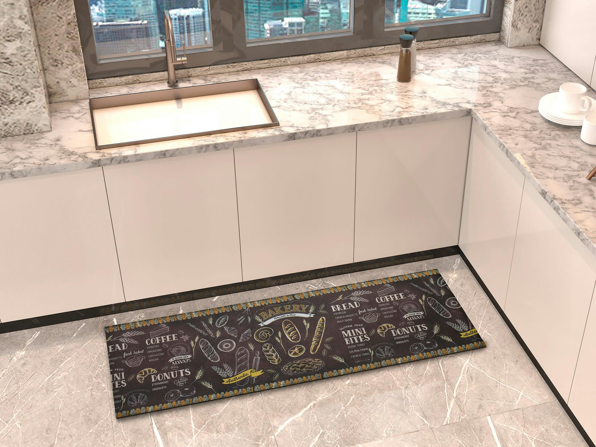 SPRINTY - Tapis de cuisine multicolore design boulangerie, 52X200 cm