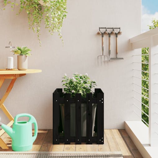 NNEVL Garden Planter with Fence Design Black 50x50x50 cm Solid Wood Pine