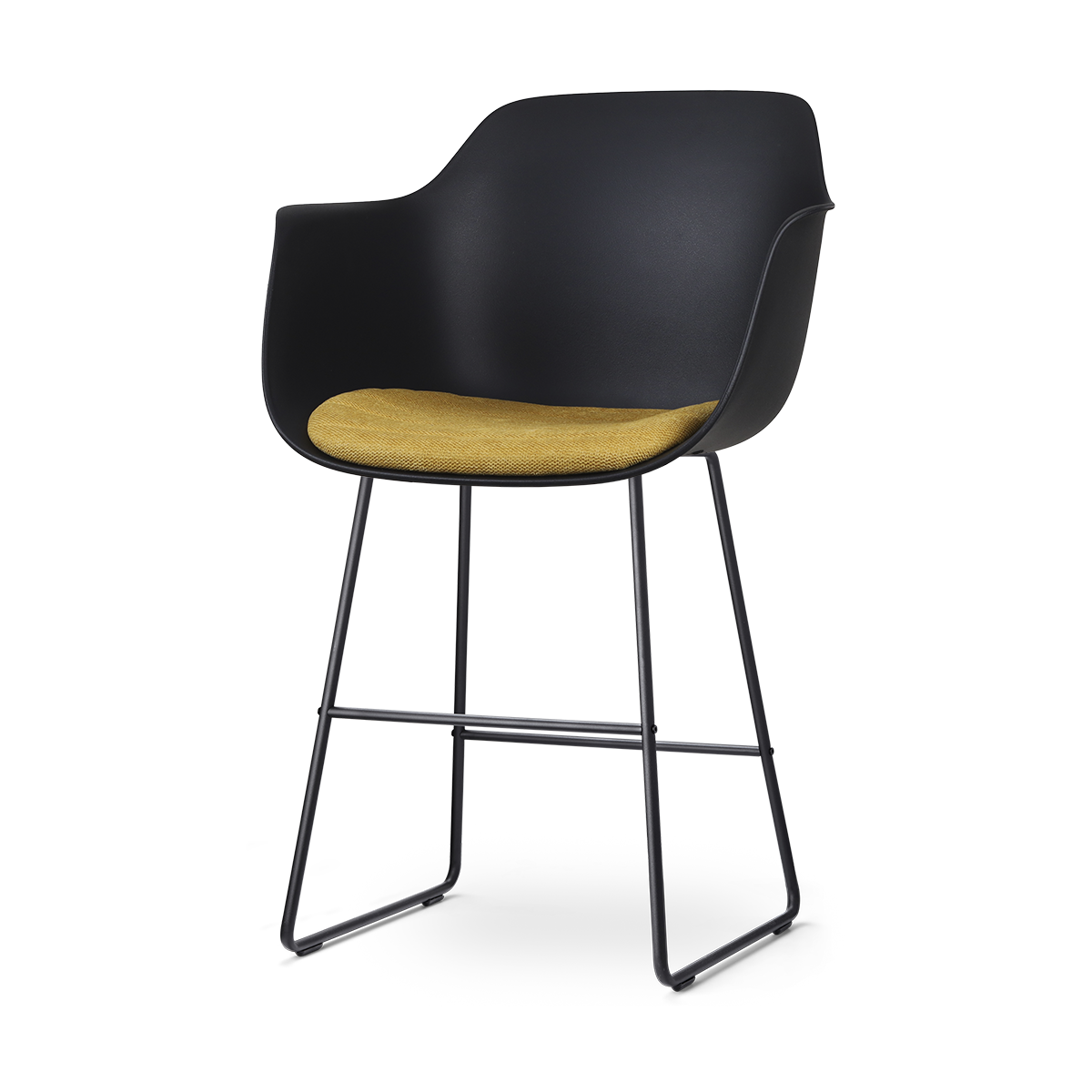 Nolon Nino-Liz Barkruk Zwart - Okergeel Kussen - Zwart Frame - 65 cm