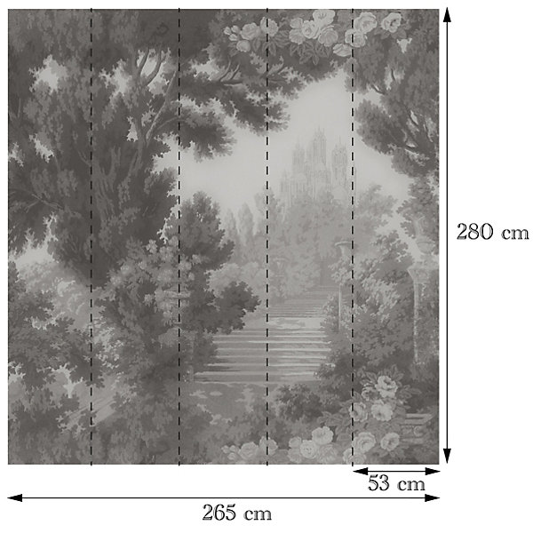 Papier peint panoramique vinyle intissé Villa Rosalie Lutece mat et satiné paysage, foret gris, noir l.1400 x l.53 cm