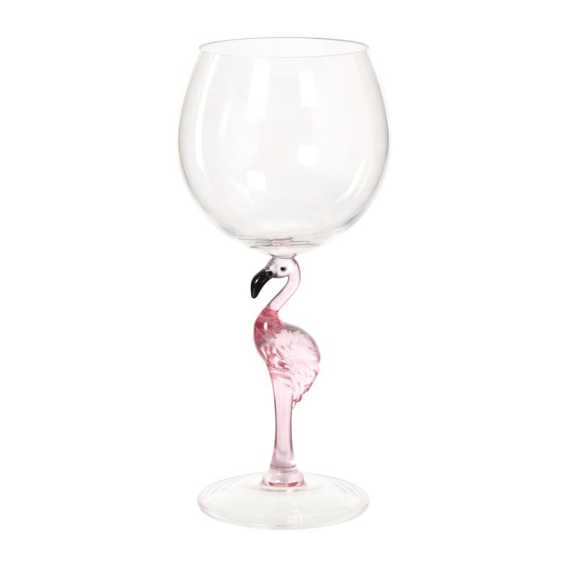 Wijnglas flamingo - transparant/roze - ml
