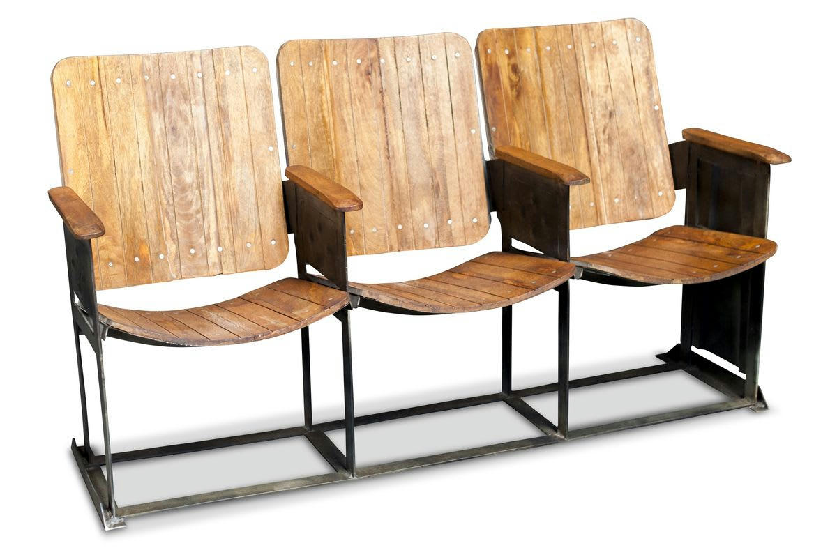 THEATRE - Triple siège de théâtre en bois marron