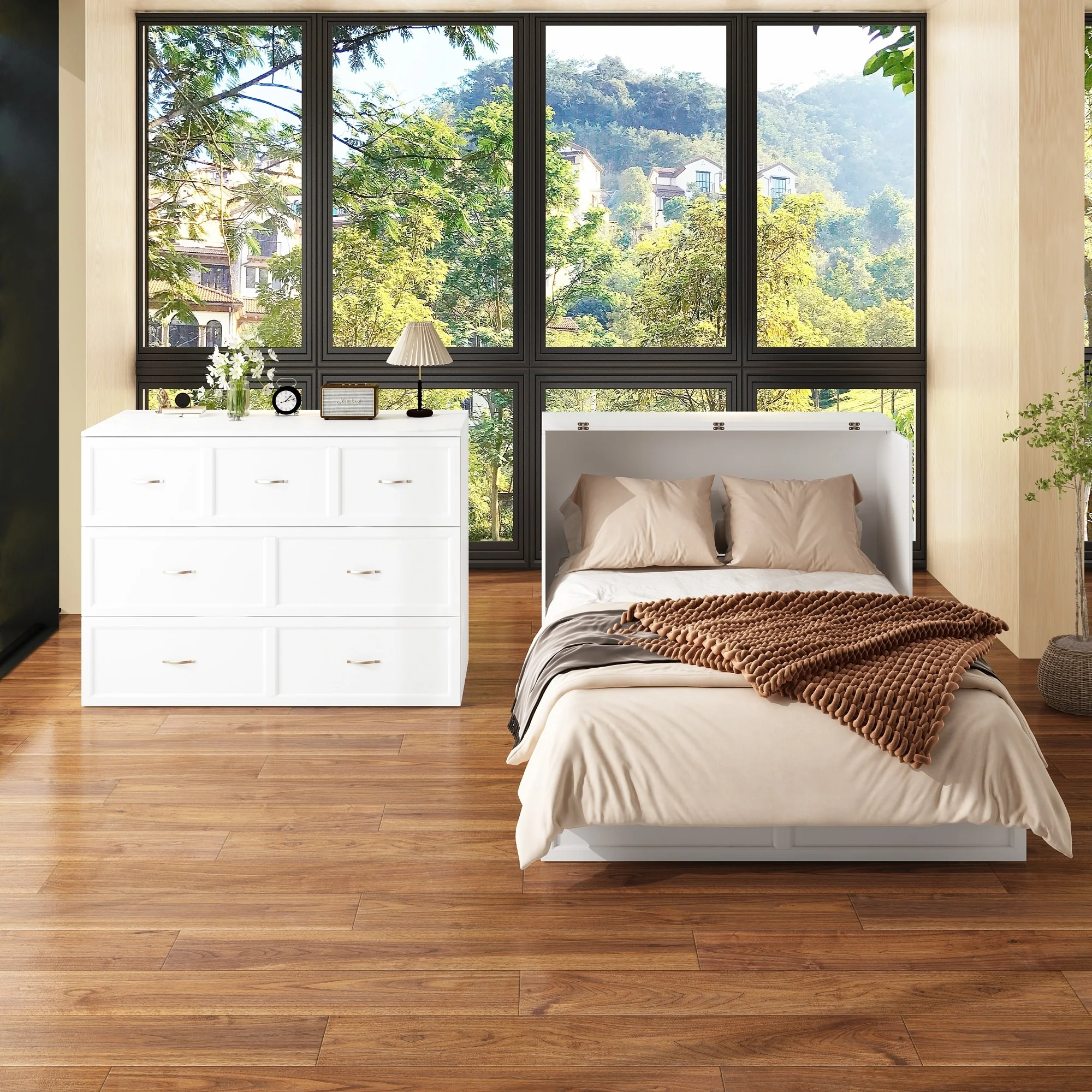 Full Size Bed Cabinet Dresser Bed w/ Drawer Convert into Cube Cabinet