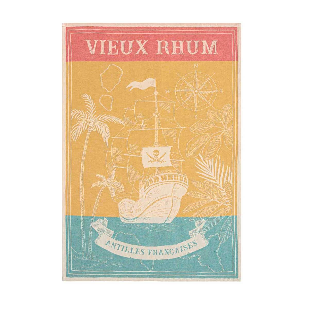 VIEUX RHUM - Torchon en coton multicolore 50x75