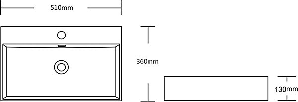 Lavabo à Poser Blanc Vasque Suspendu en Céramique Lave Mains Rectangulaire de Qualité pour Salle de Bain 51x36x13cm