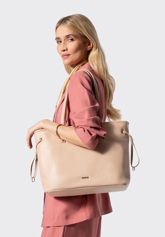 Shopperka z ekoskóry z troczkami beżowa