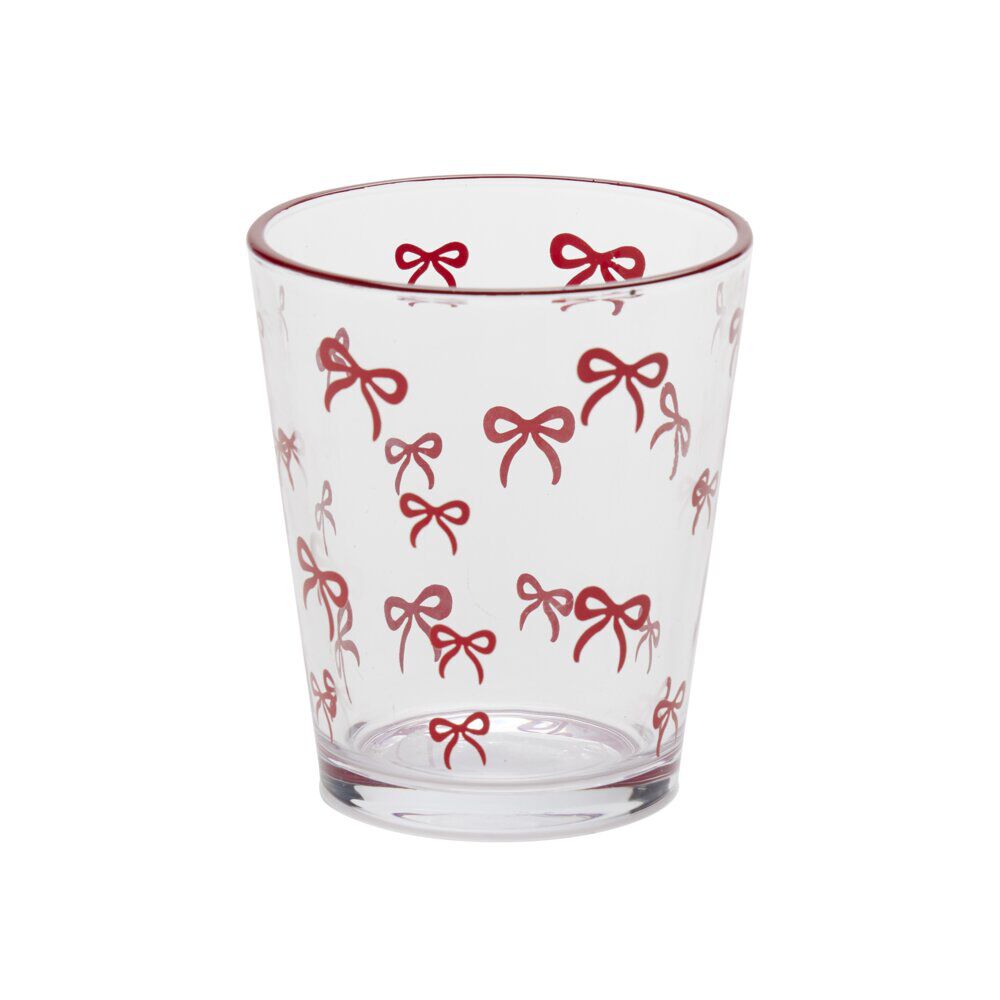 Verre bas transparent motifs noeuds roses Ø8,8xH10cm