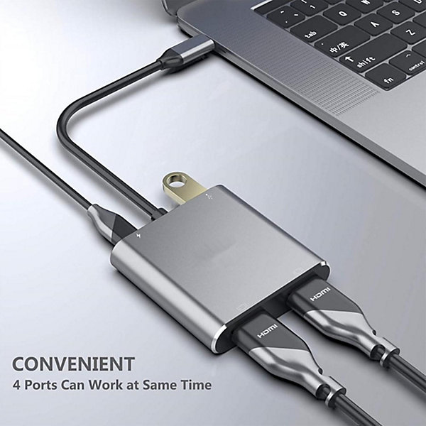 BASHLWUA Adaptateur USB 4-en-1, type-c vers double HDMI, station d'accueil USB3.1 Séparateur HDMI