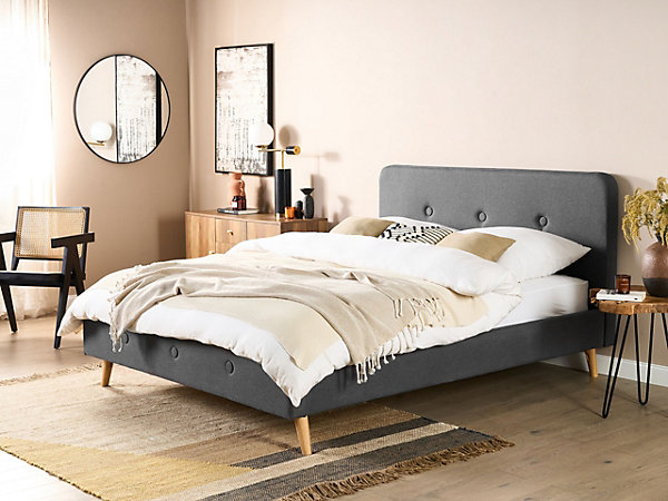 Lit avec sommier Tissu RENNES II 160 x 200 cm Gris foncé