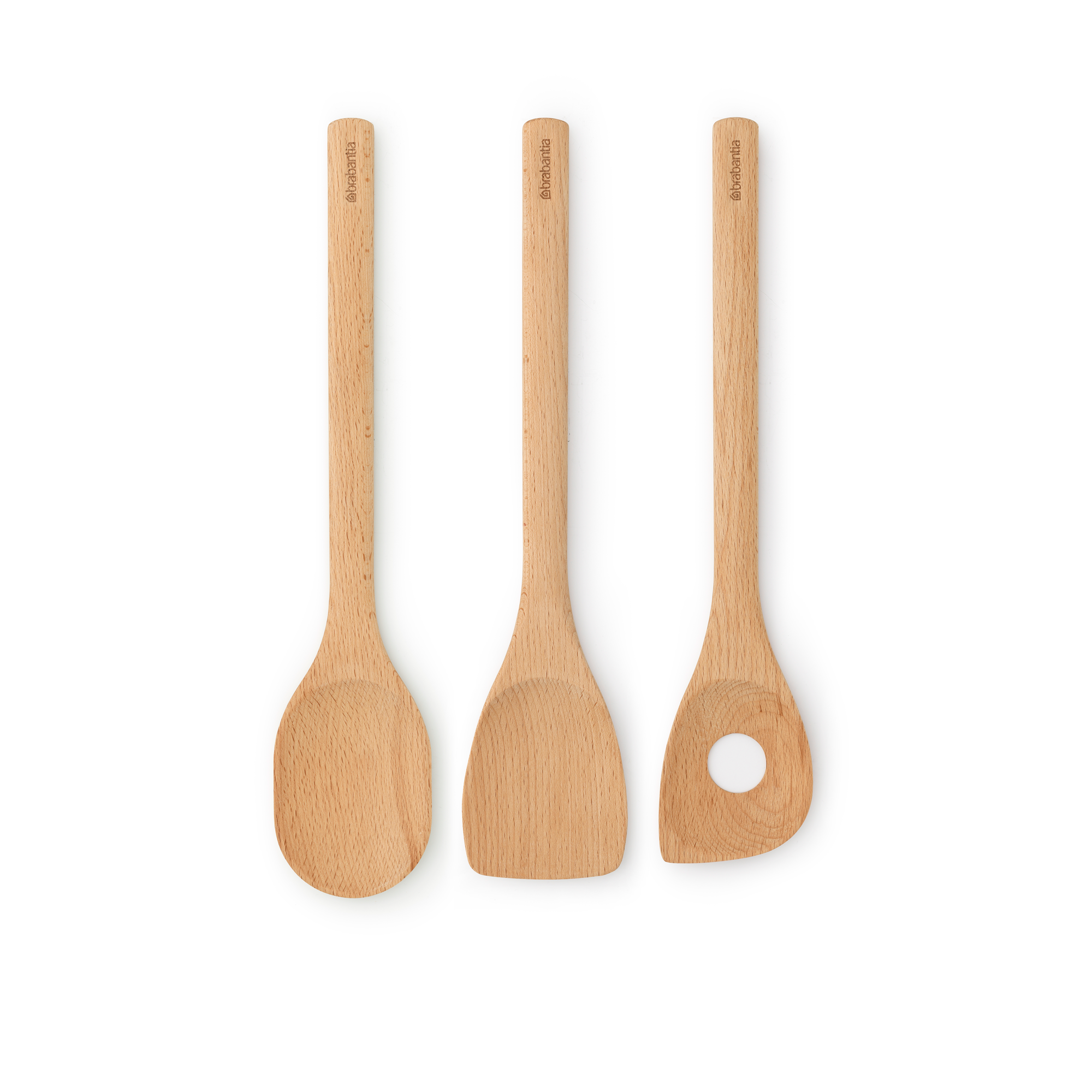 Brabantia Profile Houten keukengerei, set van 3 (lepel, bakspaan, pollepel met hoek) - Beech Wood