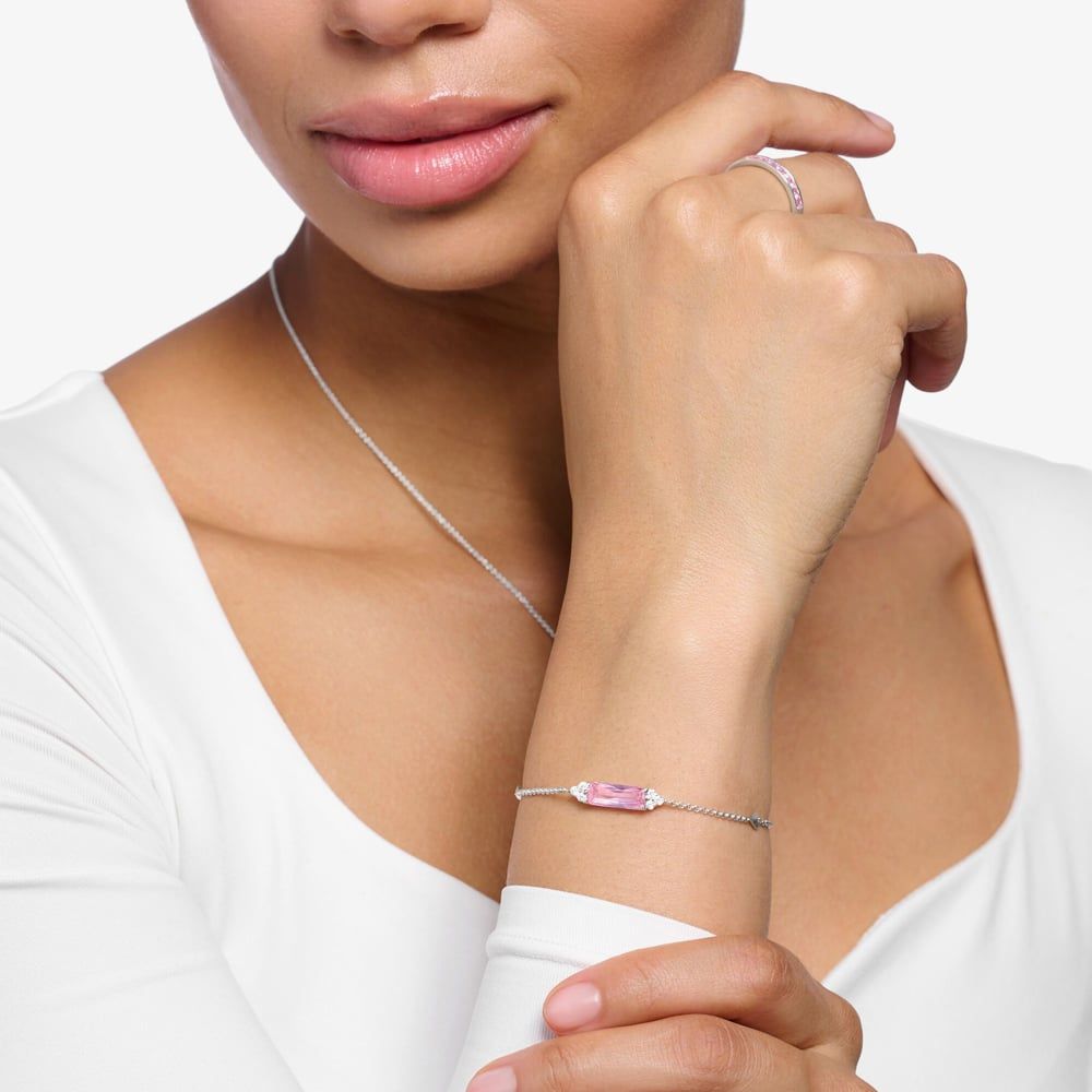 THOMAS SABO Heritage Silver & Pink Octagon Cubic Zirconia Bracelet A2018-051-9-L19V