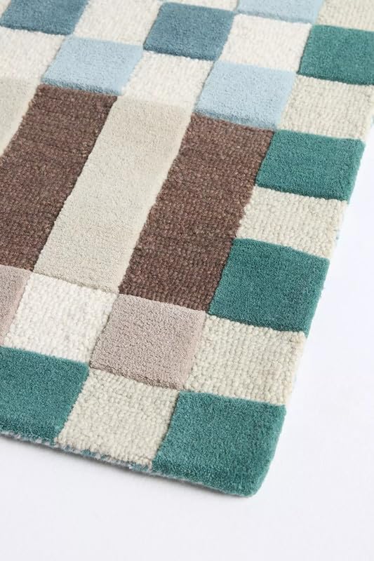 Hand-Tufted Wool Plaid Checkered Area Rug – Modern Geometric Color Block Pattern, Soft Plush Carpet with Cotton Backing for Living Room Bedroom Dining Room Nursery (Multi-Color, 5' x 8')
