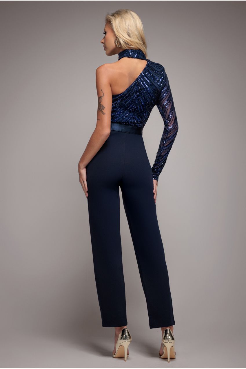 Goddiva One Shoulder Sequin Jumpsuit