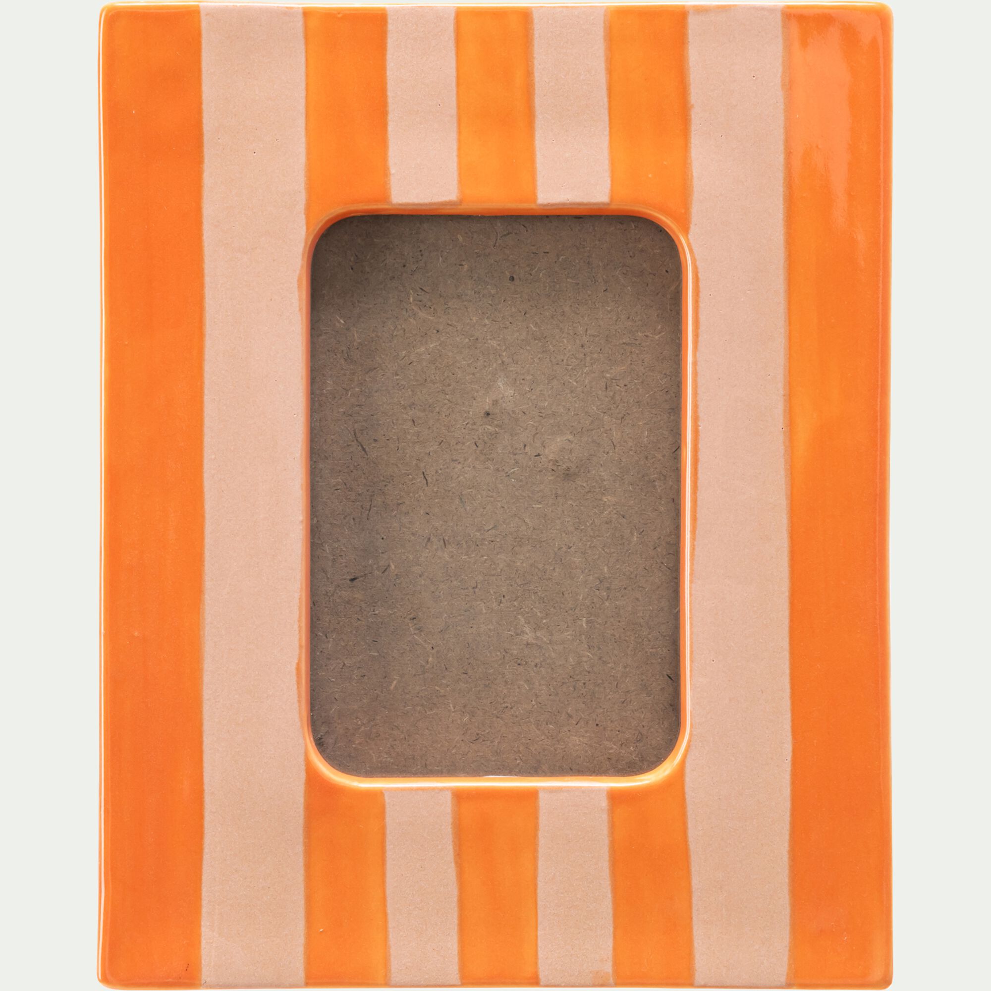 GINO - Cadre photo en faïence à rayures 21x26cm - orange