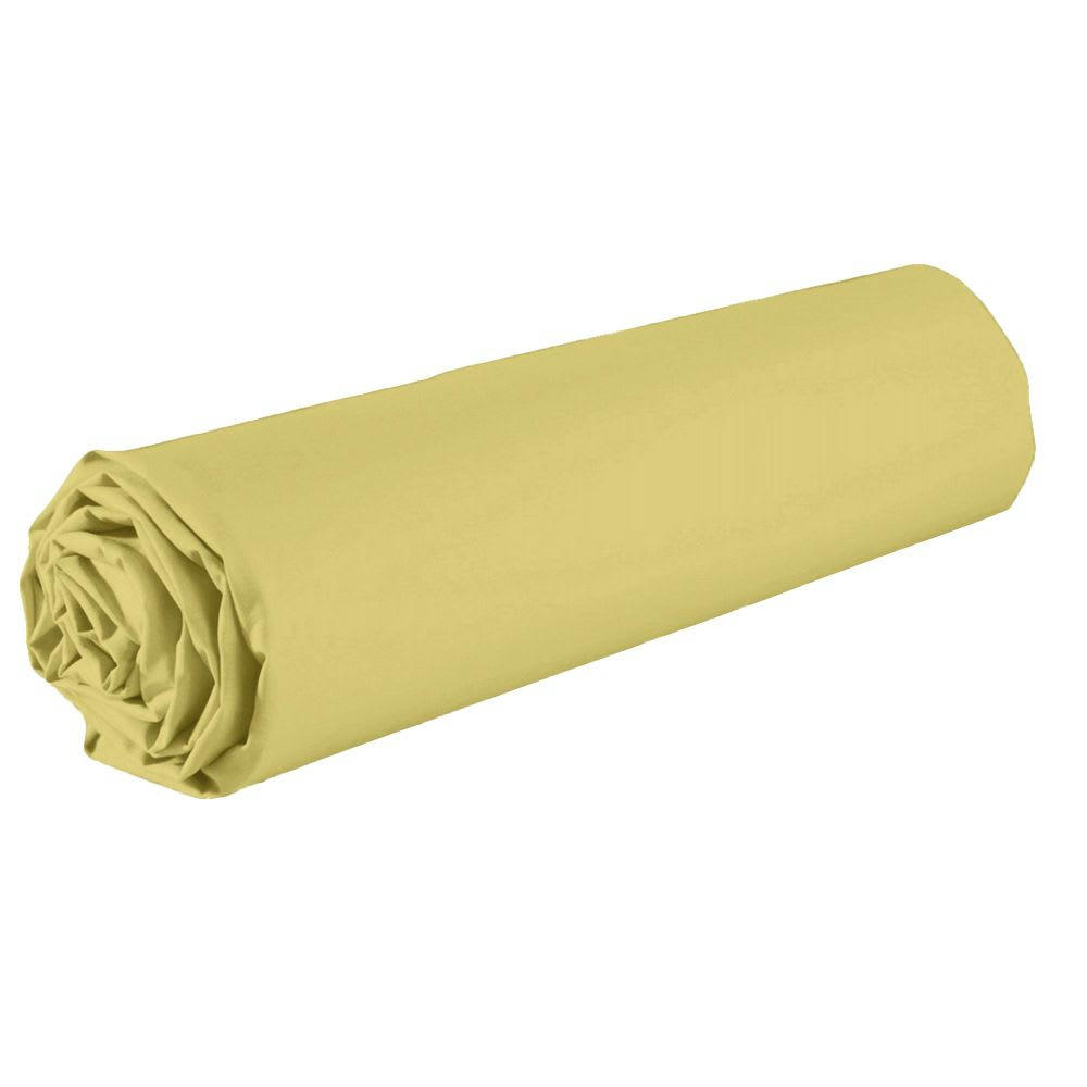 - Drap housse 2 places coton jaune doré 160x200 cm