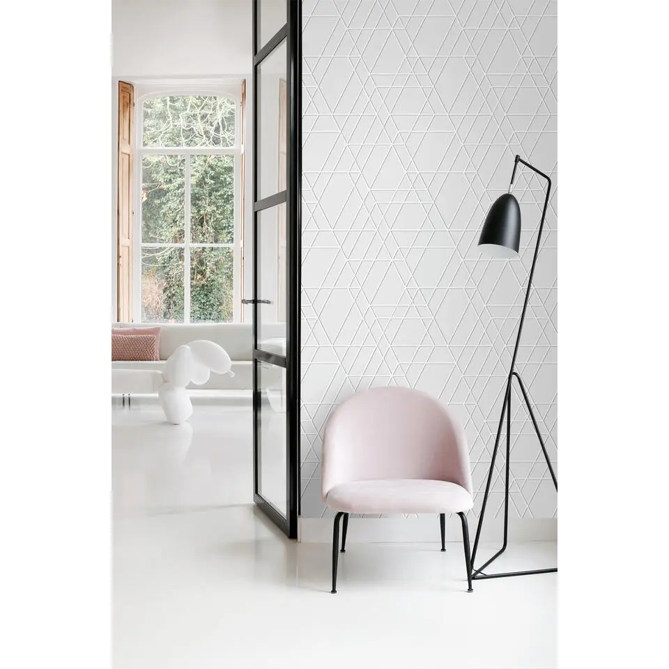 ESTAhome behang grafisch 3D motief lichtgrijs - 50 x 900 cm