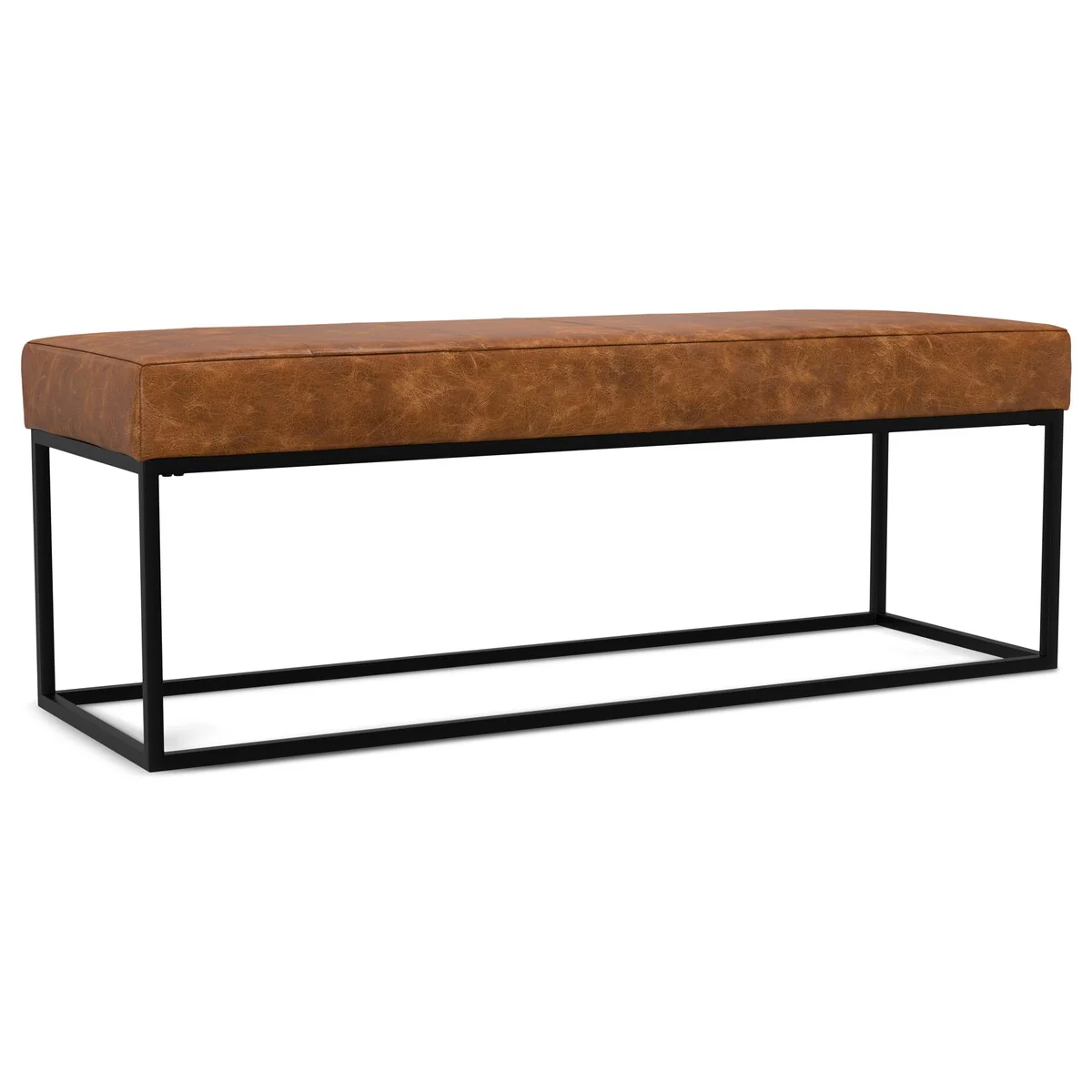 WYNDENHALL Gwendolyn 56 inch Wide Modern Rectangle Ottoman Bench in Tan Genuine Leather