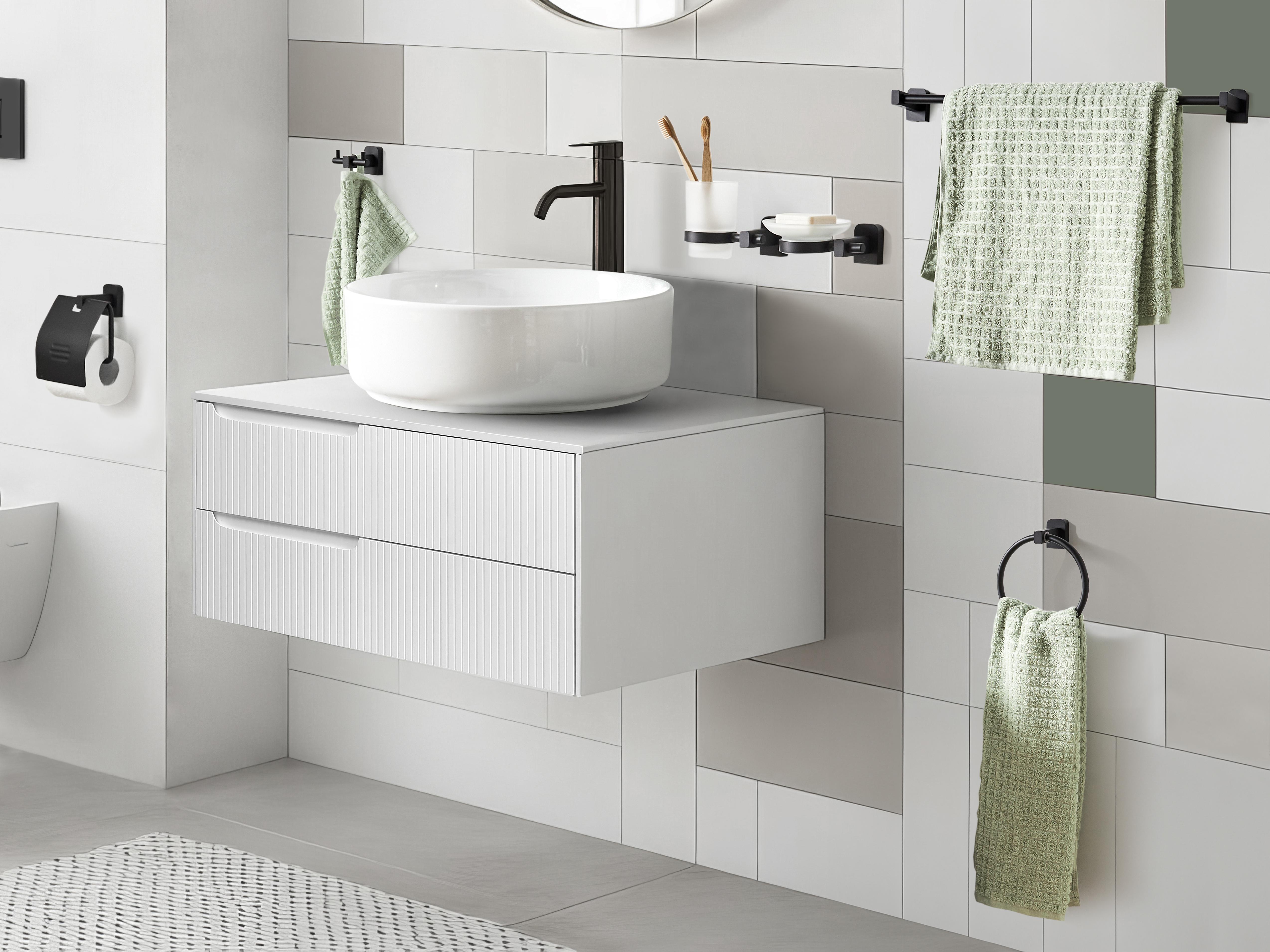 6-Piece Bathroom Hardware Set POCONE with Towel Bars and Hooks Black