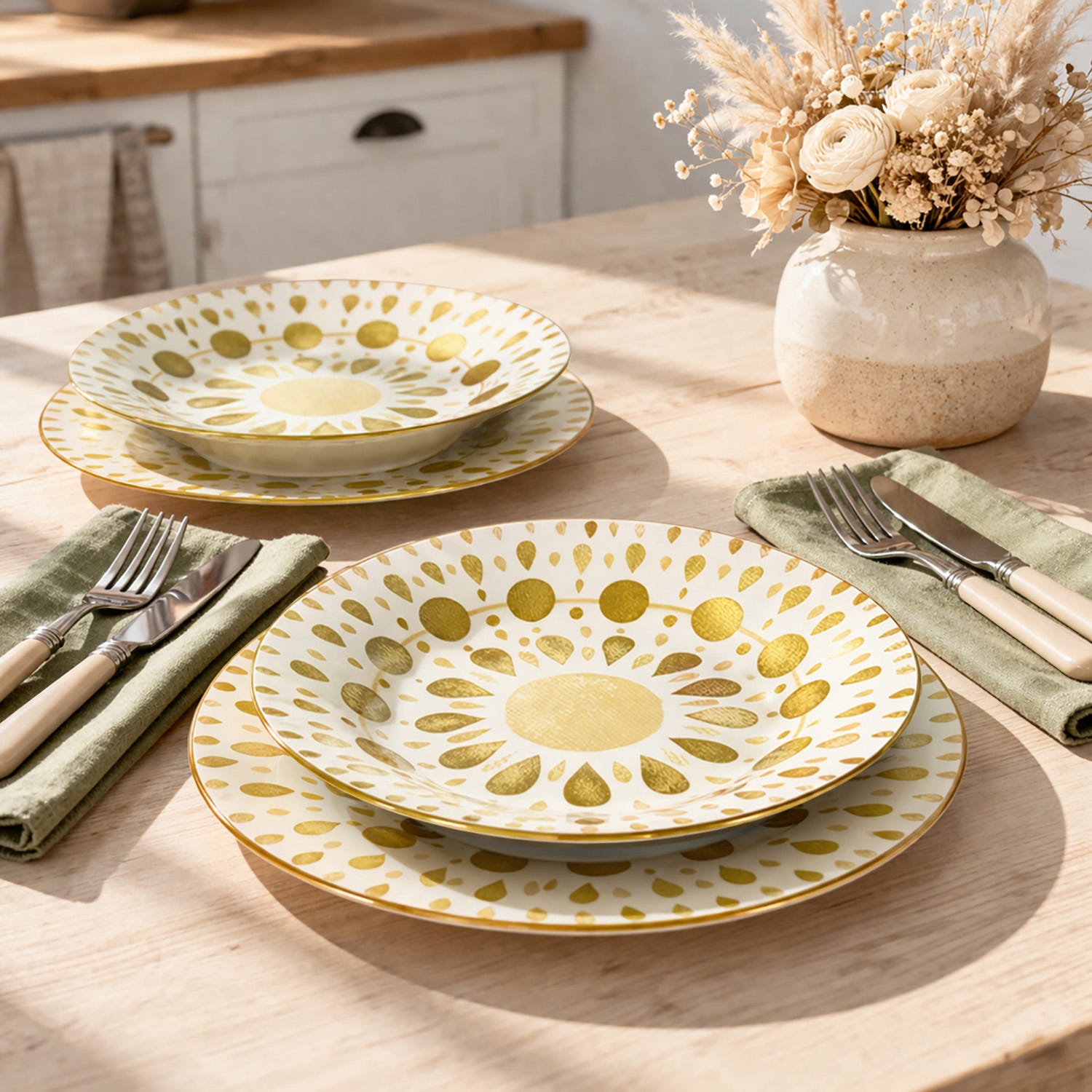 Servizio 12 piatti porcellana Etnika beige