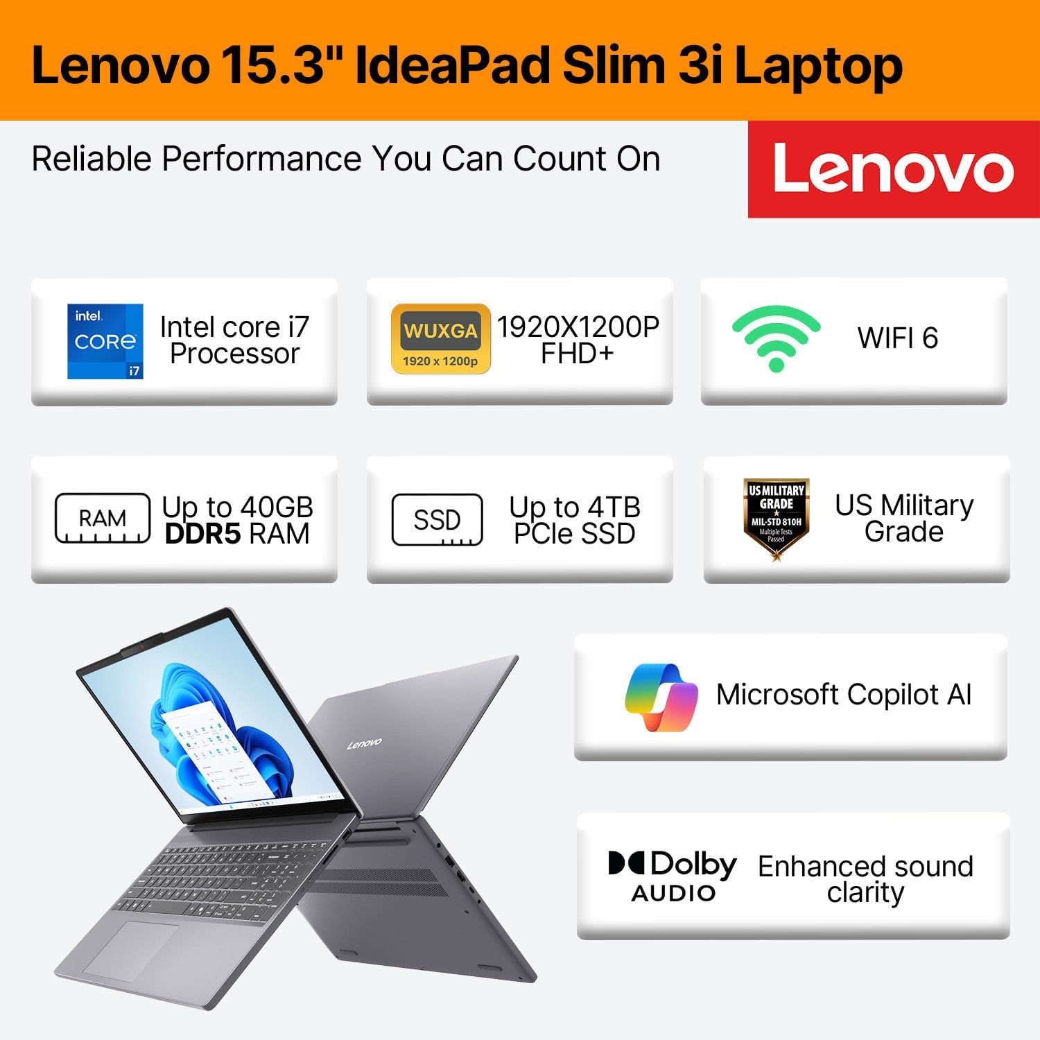 Lenovo IdeaPad Business Laptop • 15.3 FHD+ Display • Intel 10-Core i7-13620H • 16GB DDR5 RAM • 512GB PCIe SSD • Copilot AI • WiFi 6 & Bluetooth 5.2 • Win 11 • 2026 Edition AI PC for Work & Study