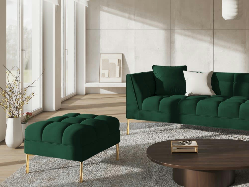 KAROO - Pouf velours vert bouteille