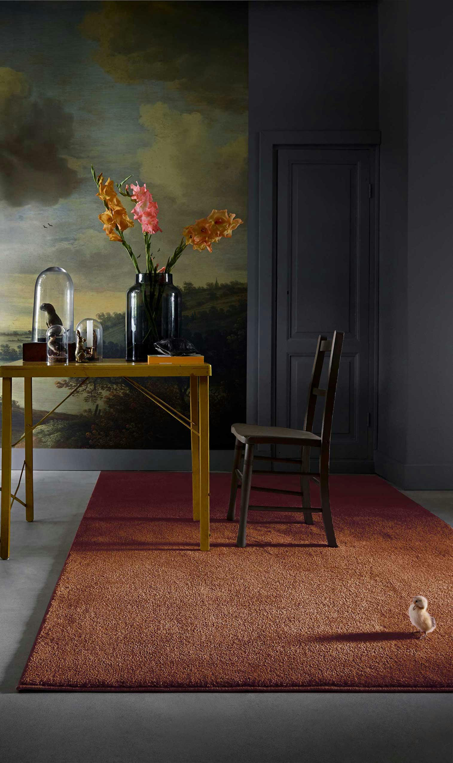 VENICE - Tapis tissé velours ras brique uni 133x190