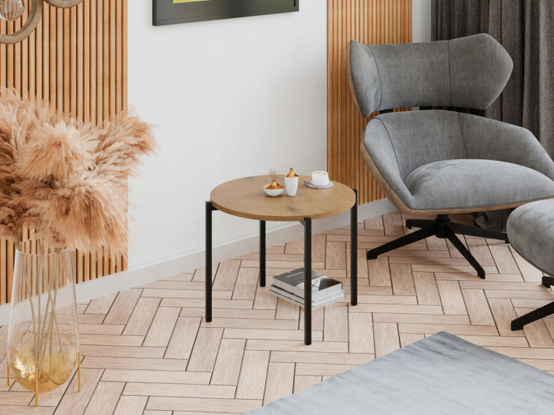 Stolik kawowy okrągły loft 55x55x46 cm metalowy czarny