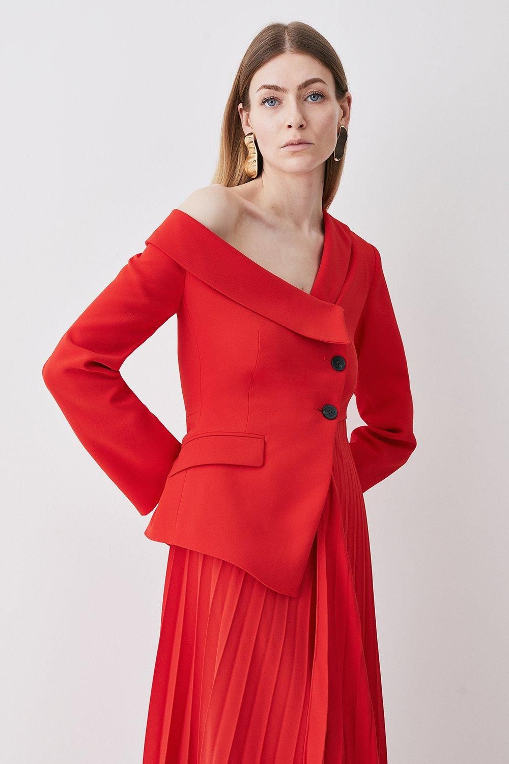 KarenMillen Petite Tailored Crepe Asymmetric Pleated Midi Dress