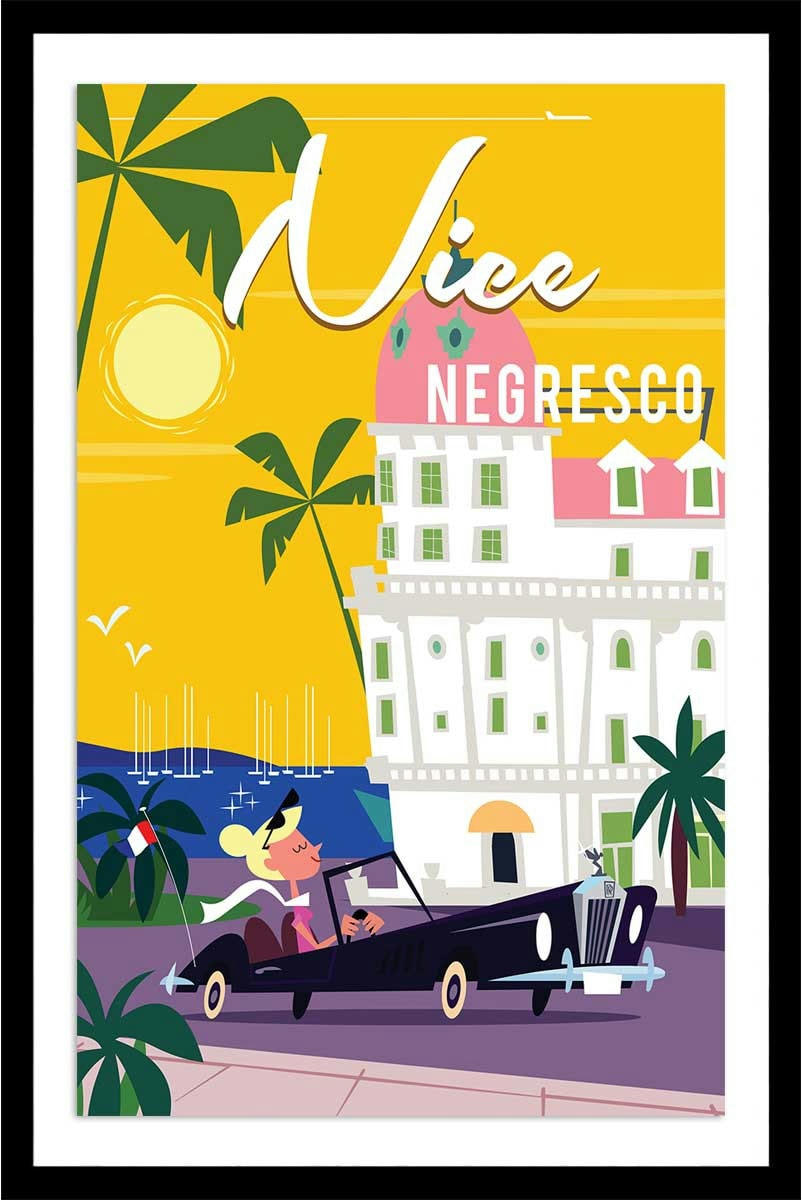 - Affiche vacances à Nice avec cadre noir 60x90cm