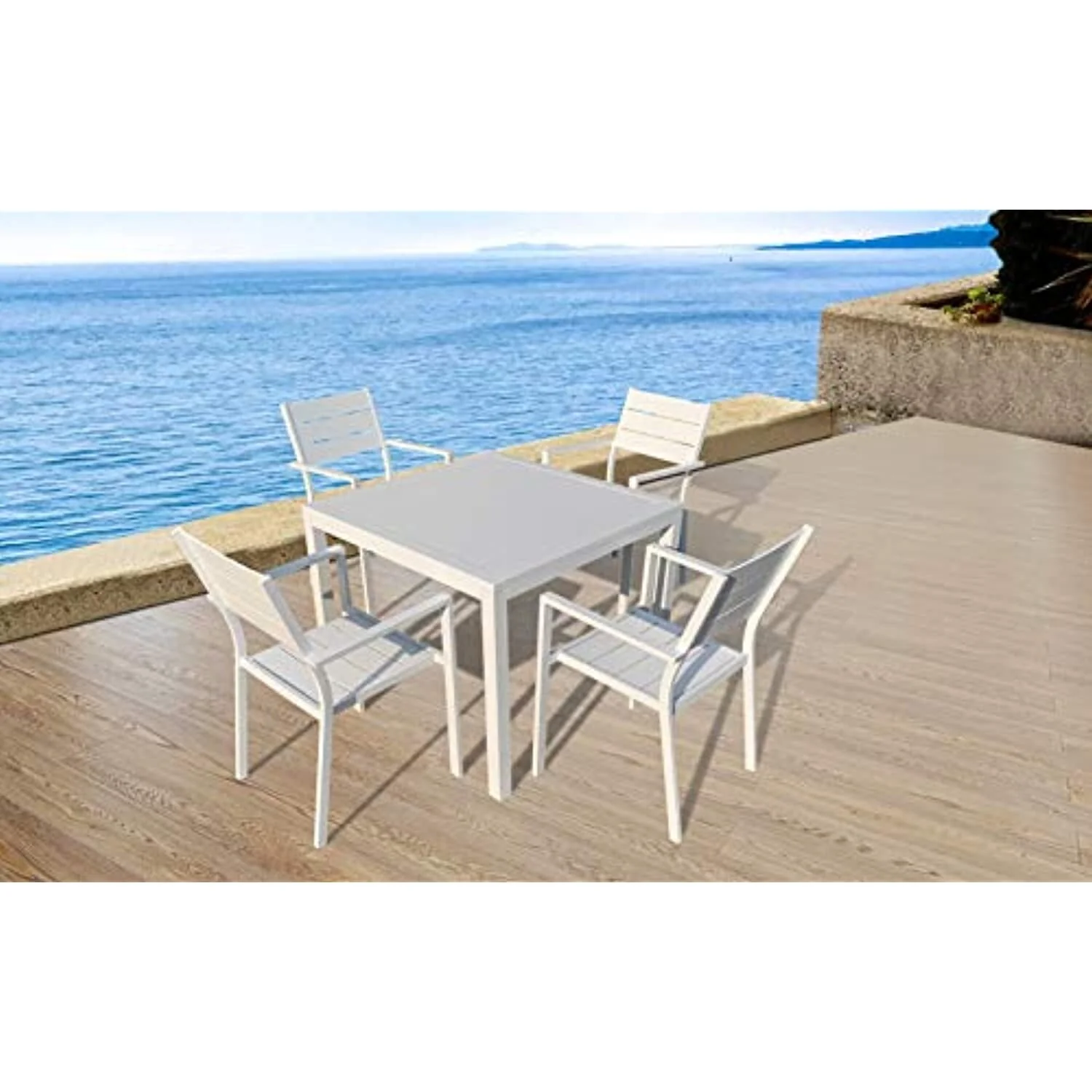 INFINITY 5 pcs White Square Aluminum Outdoor Dining Table and 4 Chairs