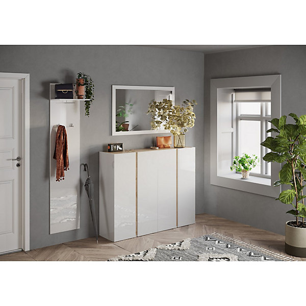 Miroir dentrée design, 110x68 cm, collection KEY, contour blanc brillant laqué