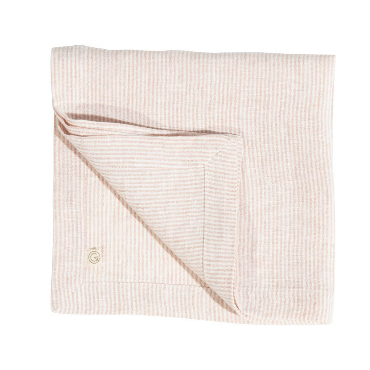 LES ESSENTIELS - Serviette en lin lavé fines rayures rose/crème 45x45