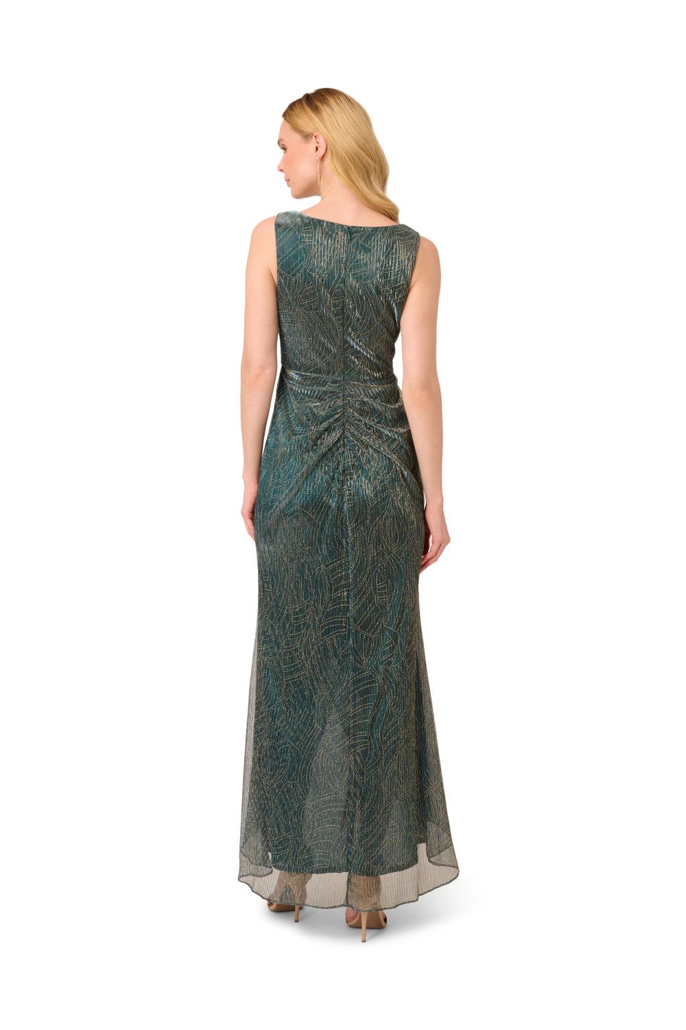 Adrianna Papell Metallic Mesh Cascade Gown