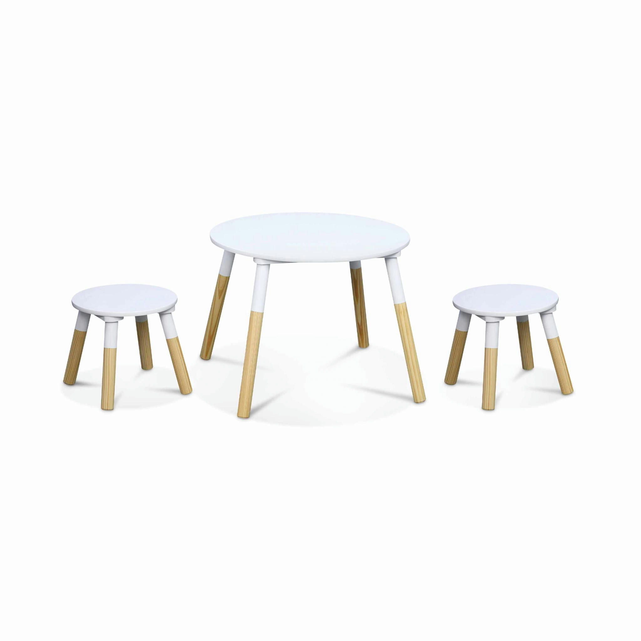 TOBIAS - Table ronde et deux tabourets pour enfants naturel blanc