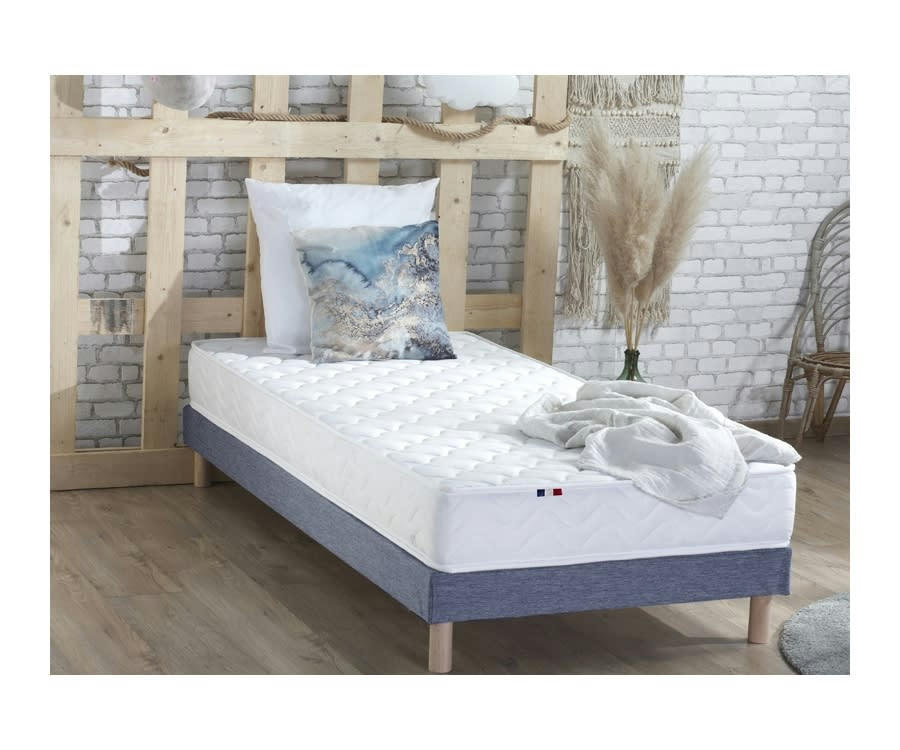 ENSEMBLE INITIAL - Ensemble matelas accueil latex 3 zones sommier bleu 90x200