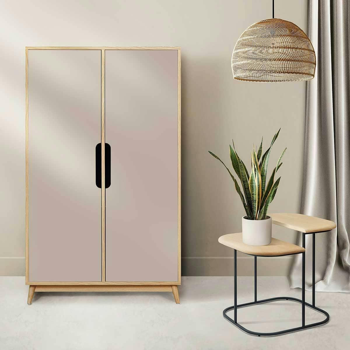 FLAK - Petite penderie couleur chene et beige havane, 2 portes - 141*86*40