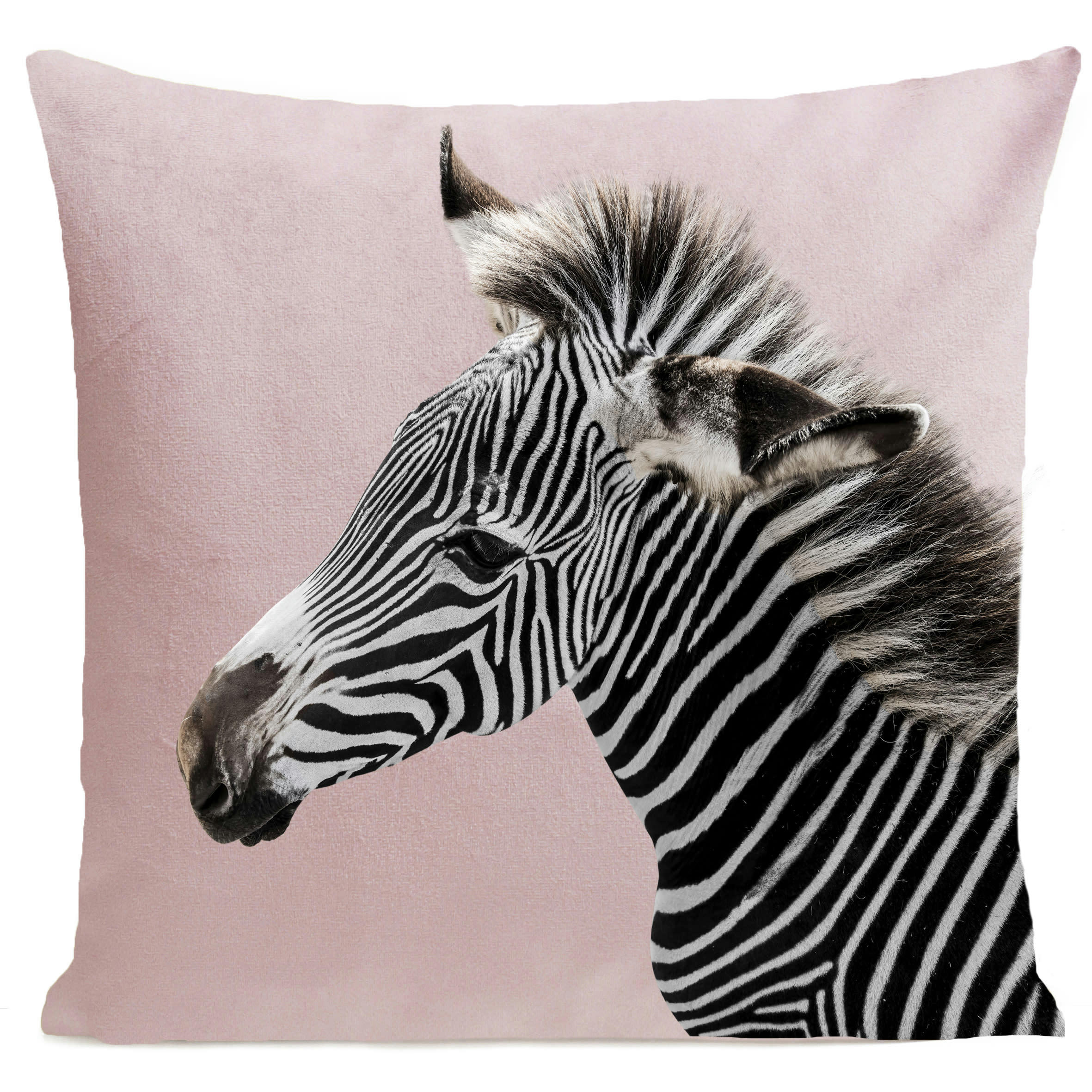- Coussin jungle zèbre suédine rose 40x40cm