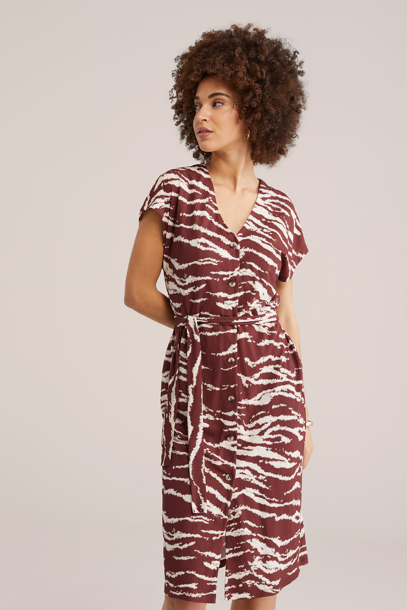 Dames midi jersey jurk met print